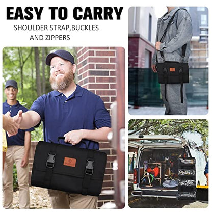 Tool Roll - Canvas Wrench Tool Organizer with 4 Pockets (Black) - color: Black, size: 4 Zipper Pockets