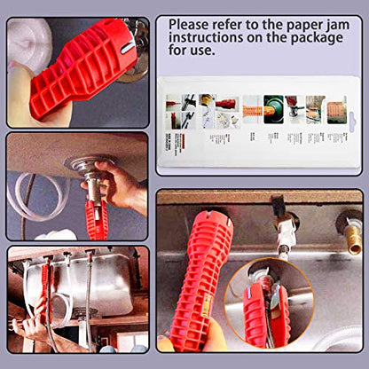 8-in-1 Faucet & Sink Installer Wrench - Red, Plastic, Ratchet, Plumbing Tool - Includes 2 Replaceable Heads (34mm & 40mm), 40 Washer Gaskets, 2 Thread Seal Tape - Plumbing Wrench