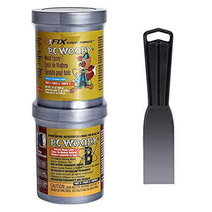 PC Products PC-Woody Wood Repair Epoxy Paste Kit with Mixing Tool, Two-Part 12 oz in Two Cans, Tan, 63320 - size: 12 oz with Tool, style: PC-Woody Kit