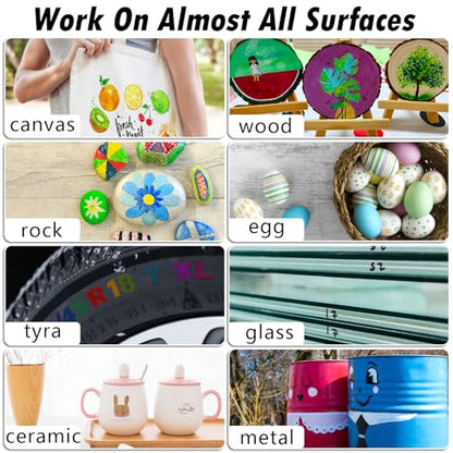 White Paint Markers, 2 Pack Oil-Based Waterproof Quick Dry Permanent Paint Pen Set for Rocks Painting, Wood, Plastic, Canvas, Glass, Mugs, Metal, Tire, Stone, DIY Craft - color: White