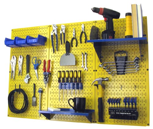 Wall Control Pegboard Organizer 4 ft. Metal Pegboard Standard Tool Storage Kit with Yellow Toolboard and Blue Accessories - color: Yellow Pegboard Blue Accessories
