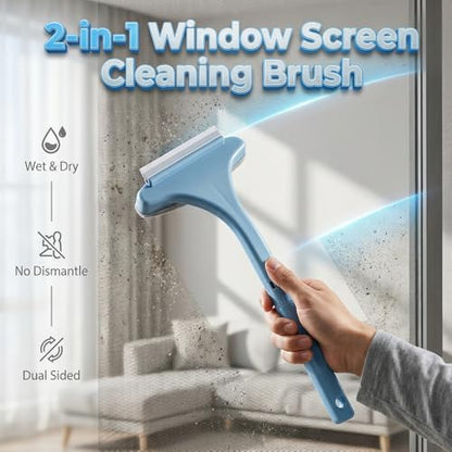 Window Screen Cleaning Brush, 2 in 1 Window Screen Cleaner Tool with Squeegee, Mesh Screen Cleaner, Multi-Purpose Cleaning Brush for Patio, Door, Porch Screens (Beige) - color: Beige