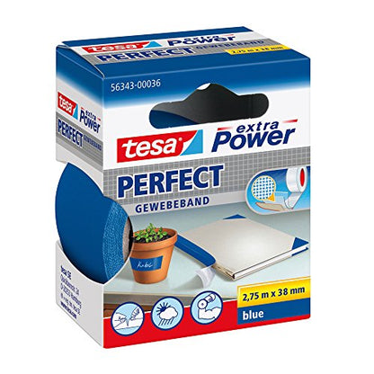 tesa UK Extra Power Multi-Purpose Cloth Tape, 2.75 m x 38 mm - Blue - color: Blue