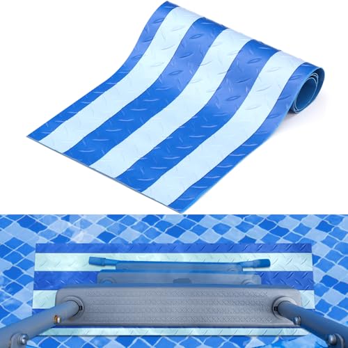 Drydiet Pool Step Mat Above Ground Ladder Mat, Swimming Protective Nonslip Step Pad with Texture, Pool Essentials Accessories for Floor Liners and Stairs, Blue and White Stripes(9 x 24 Inch) - size: 9 x 24 Inch