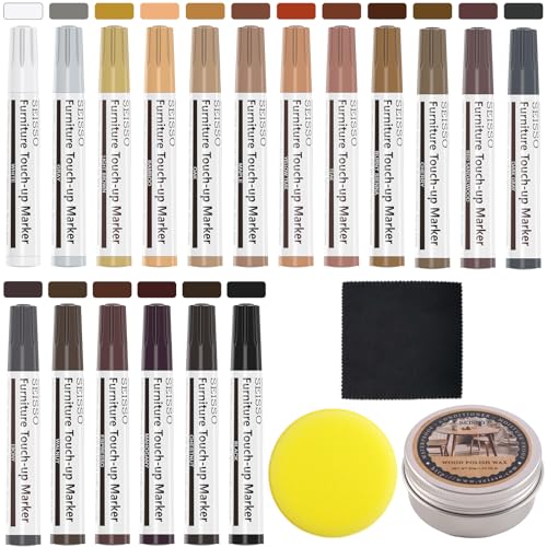 SEISSO Furniture Repair Kit Touch Up Markers, 18 Colors Wood Repair Markers Set with Polish Wax, Wood Repair Pens for Scratches, Stains, Tables, Faded, Cabinet, Floors, Bedposts - size: 18color
