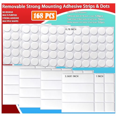 Urdar Brunnr Double Sided Tape for Hanging Picture Poster Decorations, Removable Strong Mounting Adhesive Strips Dots for Balloon, Photo, Art Craft, Party Supplies - style: 0.8in Dots and strips