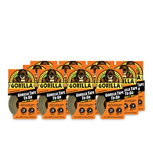 Gorilla Tape, Mini Duct Tape To-Go, 1" x 10 yd Travel Size, Black, (Pack of 12) - size: 12 - Pack