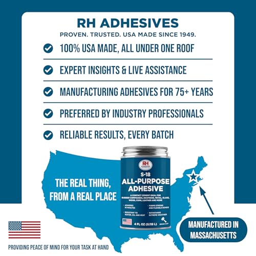 S-18 All-Purpose Adhesive, 4 oz. can - Multi-Purpose, Rubber, Metal, Leather, Felt, Wood, Neoprene, Glass, Flexible, Waterproof, Long Lasting - RH Adhesives - size: 4 oz