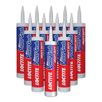 Loctite Power Grab Express Heavy Duty Construction Adhesive, 9 fl oz Cartridge, 12 Pack - Versatile Construction Glue for Cement, Tile, Wall & More