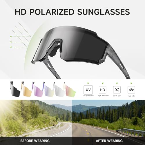 3 Pack Polarized Sunglasses for Men Women, Sports Mens Sunglasses with UV Protection for Baseball Cycling Running - color: B02-black Gray/Black Gray/Black Gray