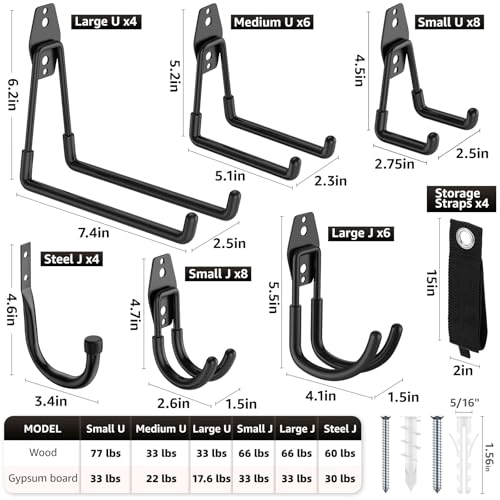 40 Pack Garage Hooks, Heavy Duty Steel Wall Mount Utility Hangers with Anti-Slip Coating for Hanging Bikes, Ladders, Power Tools, and Garden Equipment - color: 40 Pack Black