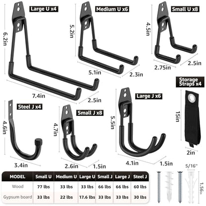 40 Pack Garage Hooks, Heavy Duty Steel Wall Mount Utility Hangers with Anti-Slip Coating for Hanging Bikes, Ladders, Power Tools, and Garden Equipment - color: 40 Pack Black