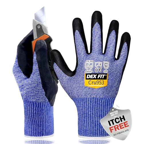 DEX FIT Level A8 Steel Cut Resistant Gloves Cru953, 3D-Comfort Stretchy Fit, Power Grip, Thin, Touch-Screen Compatible, Durable, Machine Washable; Steel Blue XL 1 Pair - color: A8 Blue, size: X-Large