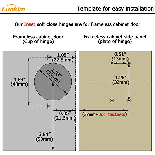 10pcs Inset Cabinet Hinge Frameless Concealed Door Hinges European Soft Closing Four-Hole Mounting Plate Hinges Nickel Plated Finish - color: Inset, size: 5 Pairs