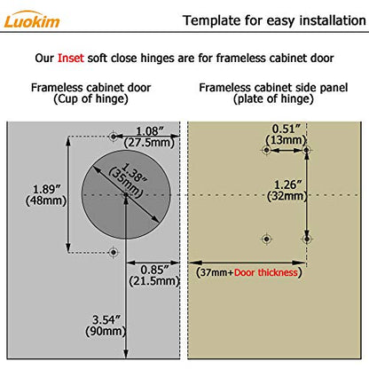 10pcs Inset Cabinet Hinge Frameless Concealed Door Hinges European Soft Closing Four-Hole Mounting Plate Hinges Nickel Plated Finish - color: Inset, size: 5 Pairs