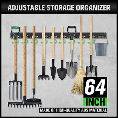 SWANLAKE Plastic 64 Inch Adjustable Storage System, Wall Mounted Hooks Tool Organizer, Garden Tool Hangers, Black - style: Adjustable 64"