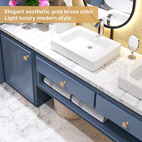 homdiy 10 Pack Brass Cabinet Knob Modern Square Knobs- Gold Kitchen Knob Brass Dresser Drawer Hardware MO6785BB Brushed Gold Kitchen Cabinet Hardware - color: Matte Gold