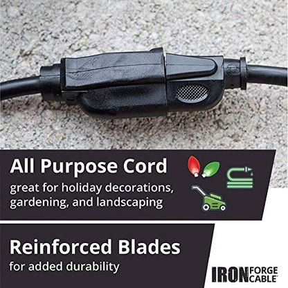 Iron Forge Cable 14 Gauge Outdoor Extension Cord 25 Ft, SJTOW 14/3 Heavy Duty Black Extension Cord 3 Prong, Oil Resistant & Flame Retardant - size: 25 Foot