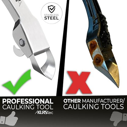 KLRStec Professional Caulking Tool [100% Stainless Steel] 4 in 1 Caulk Remover Tool Kit - Grout Remover and Finishing Tool – Professional Multitool for perfect Silicone Joints DIY Sealer and Scraper