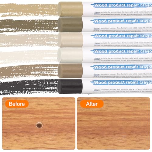 HARFINGTON Wood Filler Sticks 6 Colors Wooden Wax Touch Up Furniture Repair Crayons for Light Brown Gray, Deep Mellow Yellow, Dim Gray, Deep Chocolate, Light Dim Gray, Light Taupe - color: Silver Pears Series