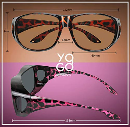Fit Over Wrap Sunglasses Polarized Lens Wear Over Eyeglasses 100% UV Protection for Men and Women - color: Brown Havana and Burgundy Havana