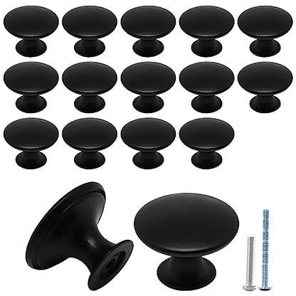 16 Pcs Black Cabinet Knobs, Round Dresser Knob Kitchen Drawer Knobs, Single Hole Cupboard Door Knob Dresser Drawer Pulls Handles - color: Black, size: 16 Pack