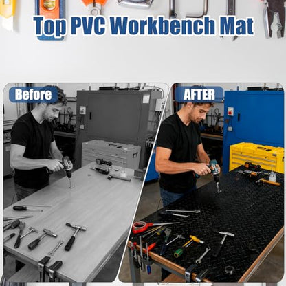 48" x 17" Workbench Mat，PVC Work Bench Mat Top with Non-Slip Steel Plate Texture, 1.5mm Thick Rectangle Vinyl Table Top Protector, Woodworking,DIY Projects