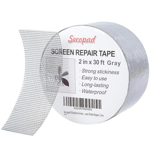 Secopad Grey Window Screen Repair Tape, 2IN X 30FT (360IN) Screen Repair Kit for Windows or Doors, Strong Adhesive Patch Kit Fiberglass Mesh Tape - color: Gray, size: 2IN x 30FT