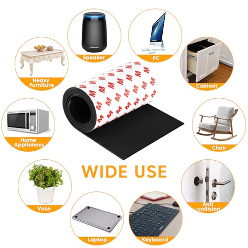 Non Slip Furniture Pads for Hardwood Floors, Cuttable Self Adhesive Silicone Anti Skid Pads Grippers for Furniture Electronics Home Appliances, 4 x 40 Inches (Black)
