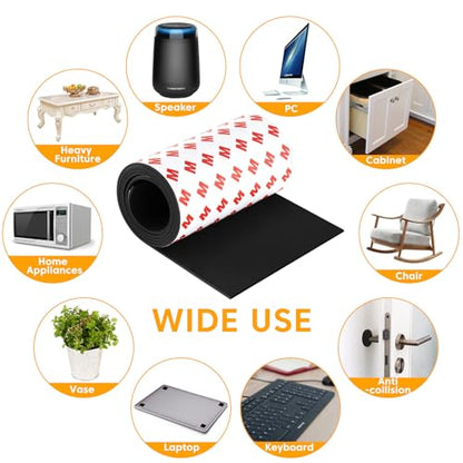Non Slip Furniture Pads for Hardwood Floors, Cuttable Self Adhesive Silicone Anti Skid Pads Grippers for Furniture Electronics Home Appliances, 4 x 40 Inches (Black)