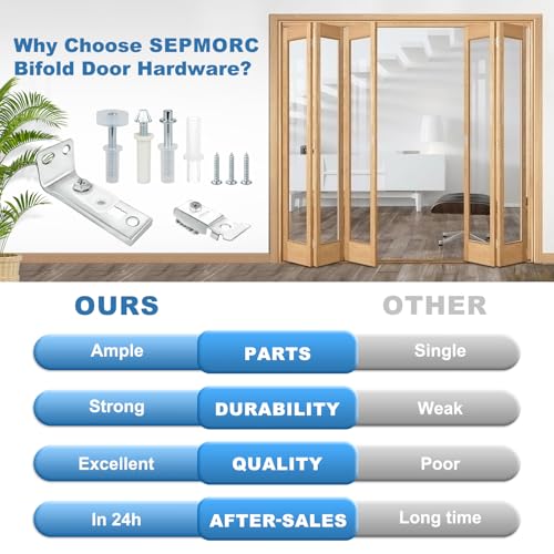 Bifold Door Hardware Repair Kit - 2 Pack with Parts for Bifold, Sliding, Closet, Pocket, Barn Doors Top & Bottom Brackets, 3/8" Pivot, 7/8" - 1" Guide Wheels Fits Common Track