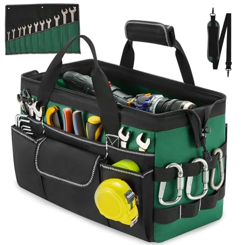 Heavy Duty Tool Bag for Men with Wrench Organizer – Empty Toolbox Organizer Storage with Anti-Slip Base, Large Zipper Opening – Mechanic Gift for Men, Father's Day - color: Green, size: Medium - 15.5“