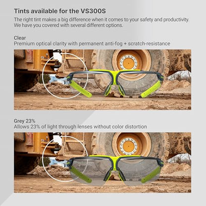 HexArmor VS300 Safety Glasses with Adjustable Side Arms Z87+ for Men and Women - color: Slim Fit Grey 23% / Anti Fog Anti Scratch