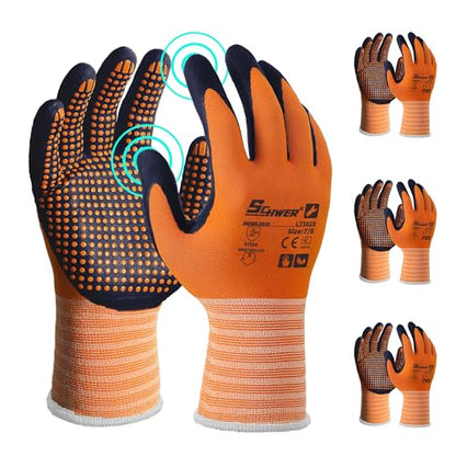 Schwer 3/6/12 Pairs Safety Work Gloves MicroFoam Nitrile Coated, Certified Level 6 Abrasion Resistant Gardening Gloves with MicroDot Grip, Touchscreen, General A1 Cut Resistant Glove, LT5619, S - size: Small, style: 3 Pairs