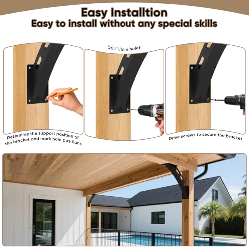 8 Pcs 45 Degree Angle Support Brackets,Wood Post and Beam Angle Support Brackets,45 Degree Corner Braces Inside Joint for Gazebos,Tree Houses, Cabins and Patios - size: 8PCS