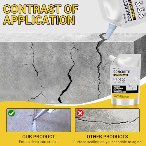 Concrete Crack Filler for Driveway, High Elasticity Cement Crack Filler, Self Leveling Quick Drying Sealing Adhesive for Outdoor, Patio, Waterproof (35.3 Floz) - size: 35.3 fl oz (2.2 lb)