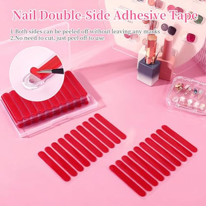 BQAN Double Sided Nail Tape for Press On Nails - 200 Pieces Clear Adhesive Mounting Tape for Nail Art Display, Fake Nail Storage & Manicure Organization (20 Sheets)