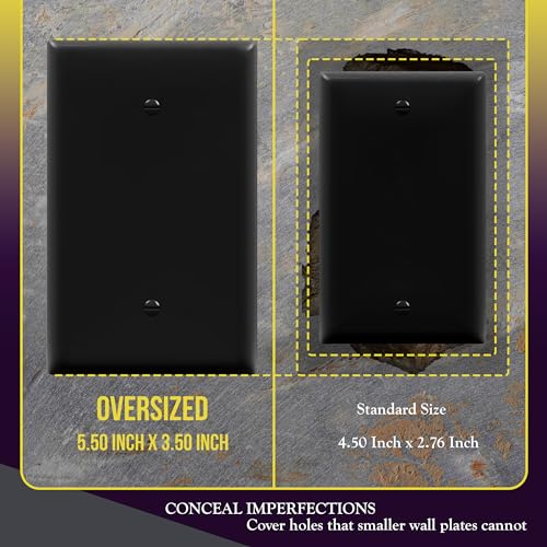 ENERLITES Blank Device Wall Plate, Jumbo Blank Cover, Gloss Finish, Oversized 1-Gang 5.5" x 3.5", Polycarbonate Thermoplastic, 8801O-BK, Black - color: Black, size: Over-Size