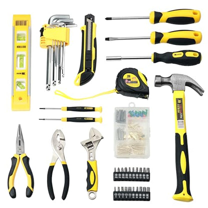 142 PCS Tool Set, Home Repairing Tool Kit with 13-Inch Wide Mouth Open Storage Tool Bag, Portable Home Tool Kit Including Hammer, Screwdriver, and Household Tools