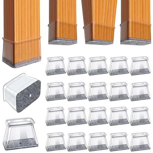 BUMACO Chair Leg Floor Protectors Rectangle Chair Leg Protectors for Hardwood Floors Silicone Pads Covers to Protect Floors(Clear-20 Pcs, Rectangle L Fit (L:1-1/2" ~ 2",W:3/4" ~ 1" - color: Clear-40 Pcs, size: Rectangle L