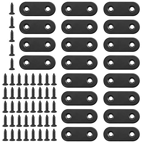 Glarks 20 Sets 40mm Flat Straight Corner Brace Black Metal Joint Plate Connector Repair Fixing Bracket with 45Pcs Screws for Wood Furniture (40x2mm) - size: 40x2mm