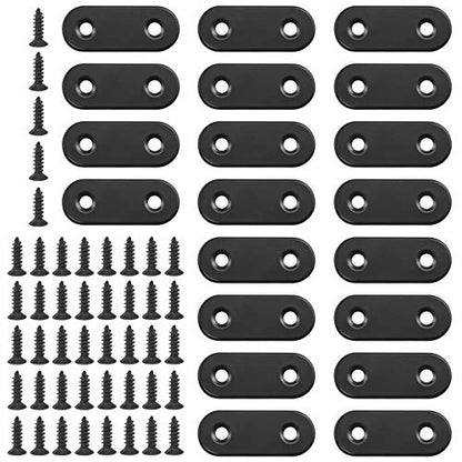 Glarks 20 Sets 40mm Flat Straight Corner Brace Black Metal Joint Plate Connector Repair Fixing Bracket with 45Pcs Screws for Wood Furniture (40x2mm) - size: 40x2mm