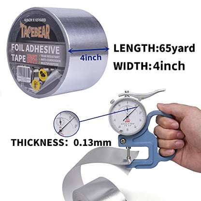 TAPEBEAR Fiberglass Aluminized Foil Tape 4inch x 65Yards, Heat Shield Thermal Barrier Adhesive Backed Heat Reflective Tape Cool Tape for Air Dryer Vent, HVAC, Heating Unit, Auto, Pipe, 196Ft - size: 4inch x 65yard
