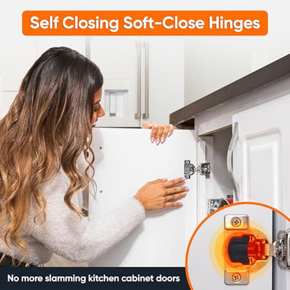 Decobasics 4 Pack Soft Close Cabinet Hinges 1-1/4" Overlay for Kitchen Cabinet Doors, Slow Self-Closing Concealed Hidden Hinges for Face Frame –Stainless Steel, 3-Way Adjustable & Quiet Close Damper - size: 1-1/4 Inch