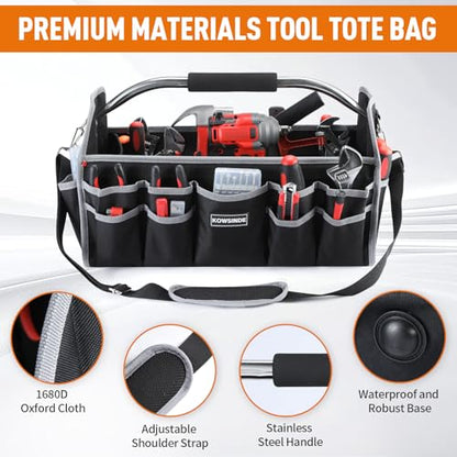 Kowsinde 18 Inch Tool Bag, Electrician Tool Bag, Open Top Tool Bags, 26 Pockets Can Hold Many Tools, Steel Handle and Removable Shoulder Strap - color: Grey