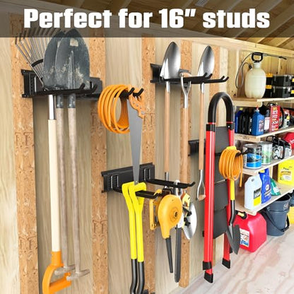 WALMANN Wall Mounted Garden Tool Organizer for Garage, Heavy Duty Folding Chair Storage Rack, 11-Inch Tools Storage Hooks for Shovels, Rakes, Ladders, Hold Up to 400 lbs(Tool Rack) - style: Tool Rack
