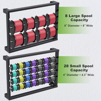 SELEWARE Heavy Duty Wall-Mounted Wire Spool Rack – Cable Reel Holder and Dispenser with 4 Adjustable Stainless Steel Rods for Industrial, Electrical, and Retail Storage and Display (Black) - color: C: Black Wall Mounted Wire Spool Rack (4 Rods)