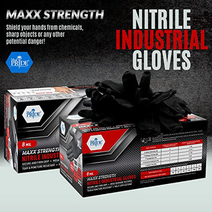 MED PRIDE Maxx Strength Nitrile Industrial Black, 8 Mil Thick - Diamond Texture Disposable Heavy-Duty, Tear-Resistant - size: XX-Large