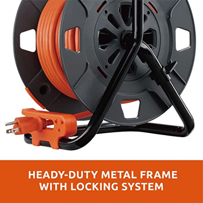 Link2Home Cord Reel 80 ft. Extension Cord 4 Power Outlets – 14 AWG SJTW Cable. Heavy Duty High Visibility Power Cord. - size: 80 ft