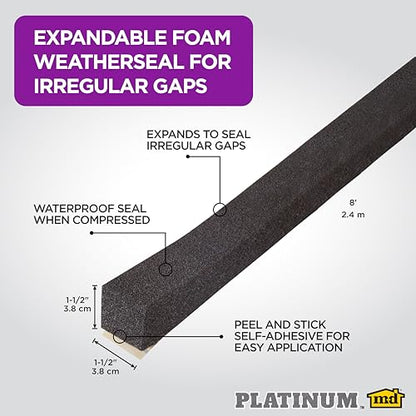 M-D Building Products 03115 1-1/2 in. Black Expandable Foam Platinum™ Weatherseal for Uneven Gaps - color: Black, size: 1-1/2 in.